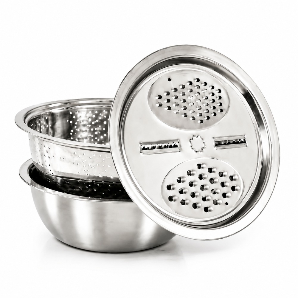 Household Kitchen Gadgets Vegetable Cutter Silk Cutter - 3-częściowy zestaw ze stali nierdzewnej: durszlak,